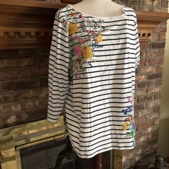 the talbots tee Blue Striped Long Sleeve Shirt With Flowers Size 3X NWT - Picture 2 of 7